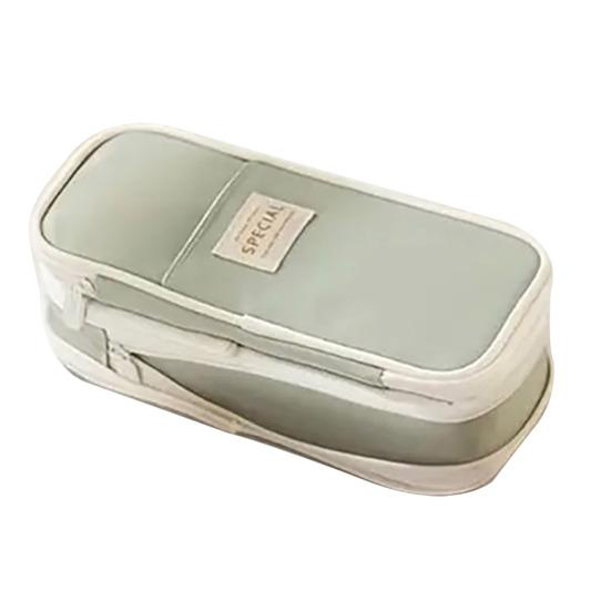 Large Capacity Pencil Case with Grid Pocket Expandable Bottom Durable Oxford Material Pen Storage Pouch