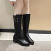 Fashion Luxury Women's Boots Fashion Knee-high Knight Boots Motorcycle Boots for Women High Quality Mid-calf Leather Booties Botas Mujer