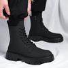 Men's Ankle Boots Autumn/Winter Long Overalls Soft Leather British Shoes Platform Lace-up Flat Heel Non-slip Comfort Boots