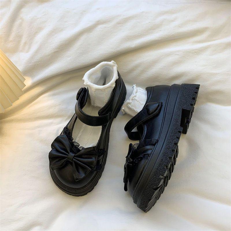 2025 Autumn Sweet and Cool Platform Mary Jane Shoes Women's Bow Student Versatile Jk with Skirt Small Leather Shoes Single