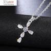 Fashion Simple Cross Pendant Necklace for WomenSilver Color Inlaid Shiny Cubic Zirconia Daily Wearable Jewelry