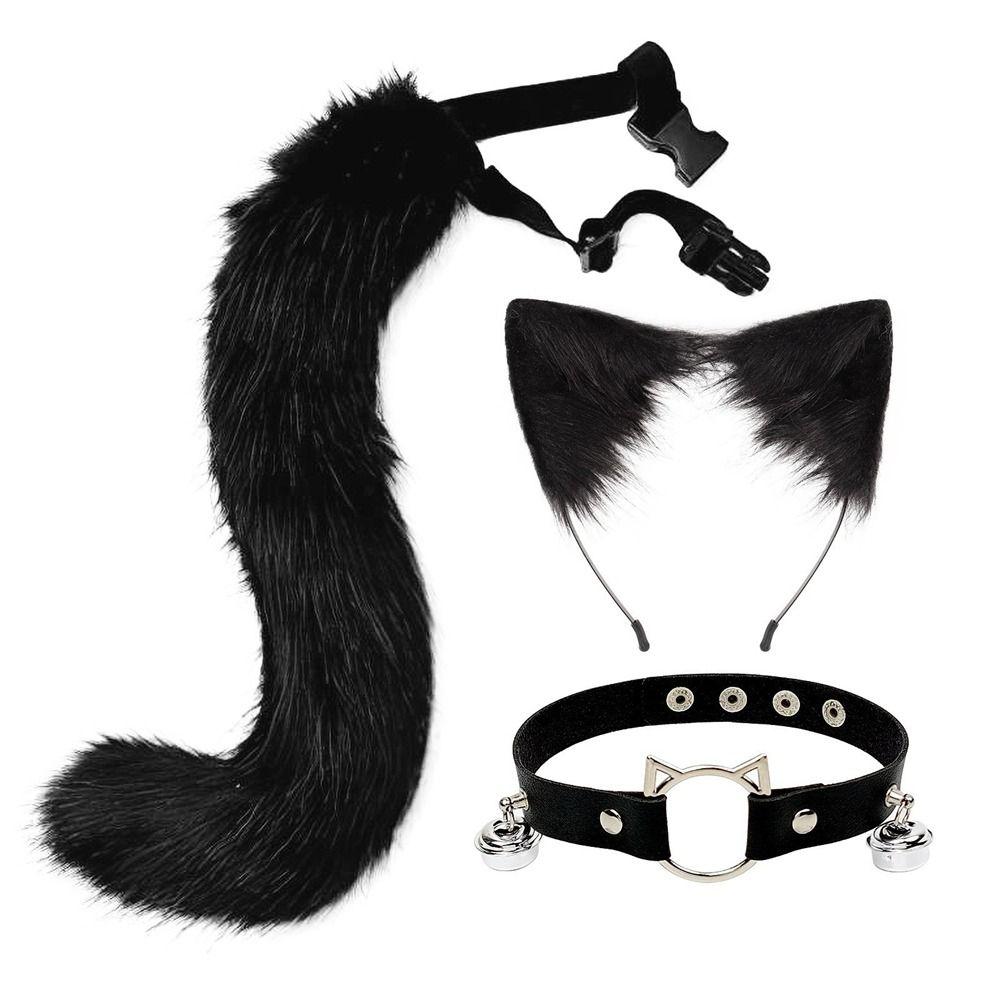 Simulation Fake Fox Wolf Tail Masquerade Party Ears Hair Hoop Novelty Tail Set Halloween Day
