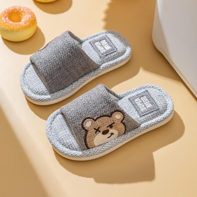 "Adorable Summer Bunny & Bear Kids' Indoor Linen Slippers for Boys and Girls"