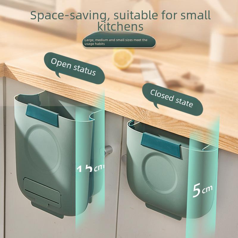 Wall-Mounted Foldable Kitchen Trash Can - Hanging Cabinet Door Waste Bin