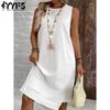 YYFS Women's Fashion Summer Spring Solid Color Print Sleeveless V-Neck Loose Waistline Casual Dresses