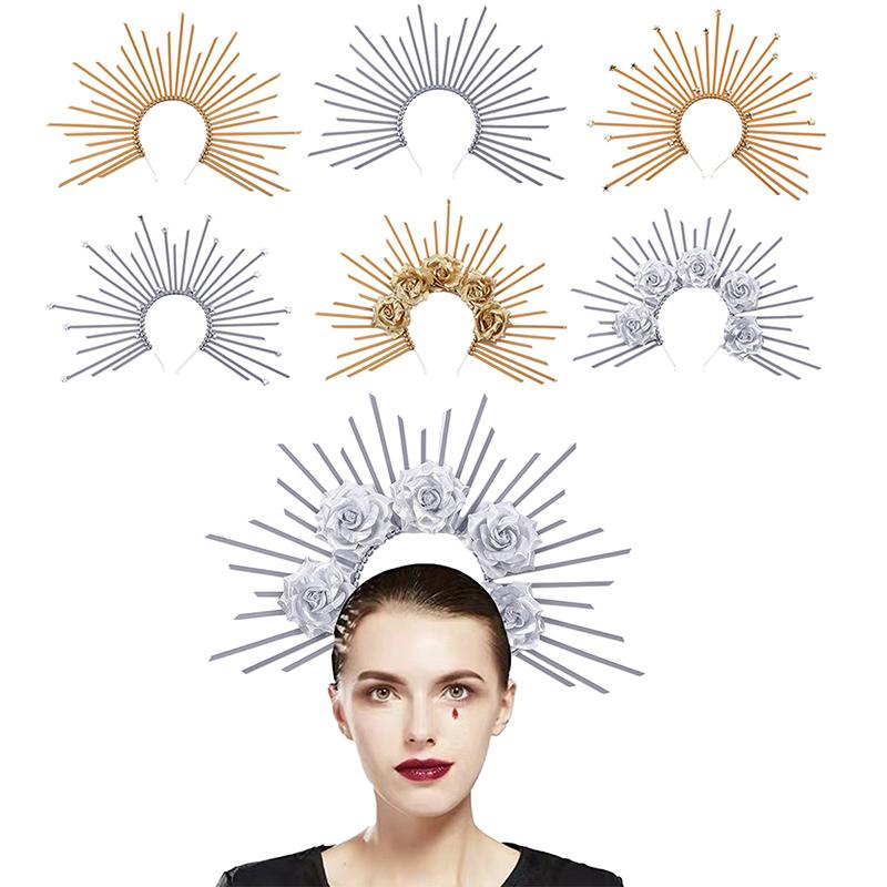Sun Goddess Baroque Tiara Crown Spiked Halocrown Headpiece Mary Halocrown Headband Halocrown Greek