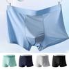 Men Boxer Underwear Mid-rise Elastic Waistband Summer Cooling Shorts Briefs Solid Color Seamless Panties
