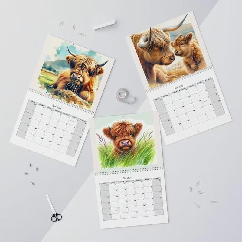 Highland Cow Calendar 2026 Monthly Planner Scottish Wall Art Decor for Farmhouse