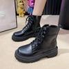 Women Platform Boots Short Plush Solid Color Lace-Up Side Zipper Ankle Boots Winter Women Shoes Large Size 42 Ladies' Shoes