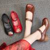 Shoes Women's Shoes Cowhide Chunky Heel Soft Bottom Non-slip Leather Shoes Ethnic Single Shoes