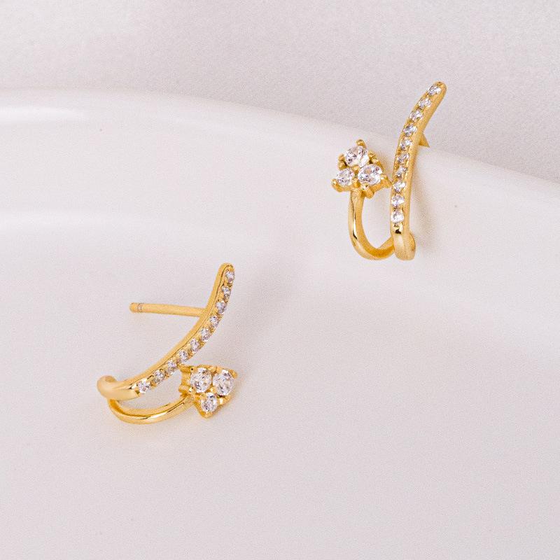 Banyan Tree S925 Silver U-Shape Diamond Luxury Earrings for Women - Korean Niche Cold Style