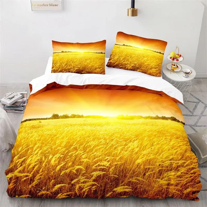 Gold Wheat Field Duvet Cover Natural Scenery Print Bedding Set Microfiber Twin Queen King Comforter Cover For Kids Adults Decor