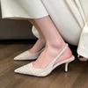 Summer Brand Women Sandals Fashion Mid Heels Slingback Slippers New Designer Dress Pointed Toe Shoes Women Slides Pumps