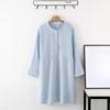 Spring and Autumn Women's Long Sleeve Nightdress 100%Cotton Crepe Round Neck Button Solid Color Dress Home Dress Nightgown Dress