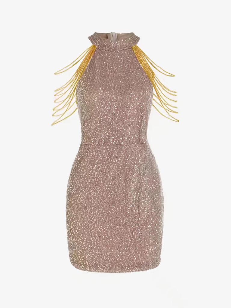 2025 Spring/Summer Crystal Chain Halter Neck Sequin Evening Dress