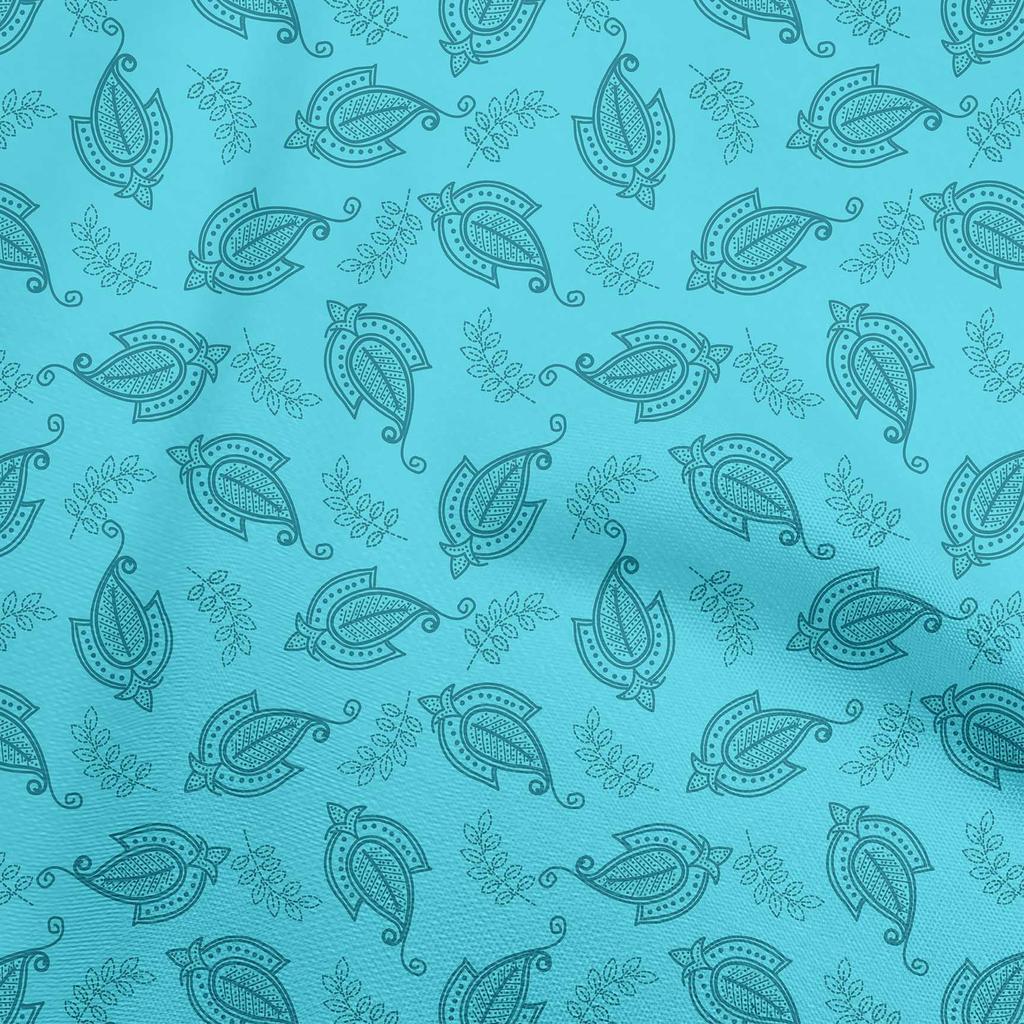 oneOone Cotton Cambric Turquoise Blue Fabric Asian Paisley Sewing Material Print Fabric By The Yard 42 Inch