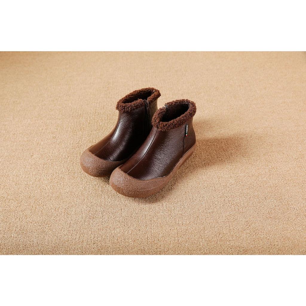 Genuine Leather Warm Cotton Boots Short Boots Toe Layer Cowhide Soft Bottom Soft Surface Winter Middle-aged and Old Anti-slip Wear-resistant