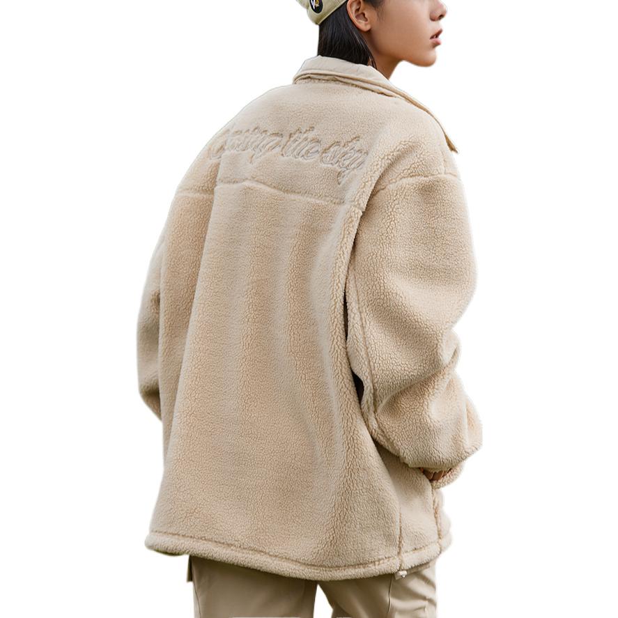 Anta FW22 Life Series Back Print Letter Zip-Up Fleece-Lined Jacket Unisex Outerwear Off-White 952238611-1