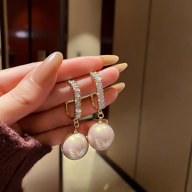 New Fashion Korean Bling Pearl Drop Dangle Earrings for Women Girls Luxury Shinying Zircon Wedding Earrings Jewelry Gift
