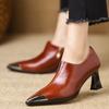 Metal Pointed Temperament Thick Heel Single Shoes Women's Retro Elegant Temperament Versatile Commuting Deep Mouth Side Zipper Fashion Single Shoes
