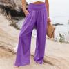 Women's 9-pant Casual Loose High Waist Cotton Linen Wide Leg Long Pants With Pockets