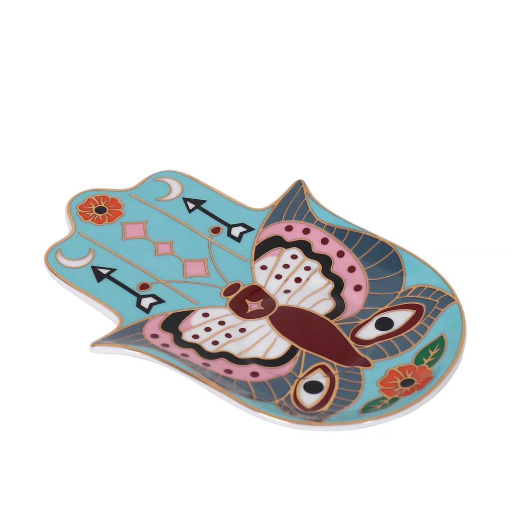 Evil Eye Hand of Fatima Holder,Jewelry Tray, Ring Dish,Decorative White Ceramic Ring Tray for Jewelry, Key Bowl