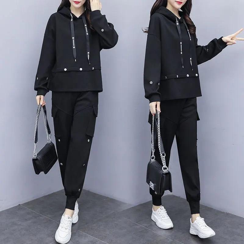 Casual Sports Suit Women's Autumn and Winter Fat Sister Loose and Thin All-match Large Size Western Style Age-reducing Fashion Two-piece Suit