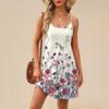 Fashion Women Summer Dress Vintage Floral Print Adjustable Spaghetti Straps Beach Vacation Casual Dress With Pockets