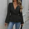 Women's V-neck Long-sleeved Button-down Top