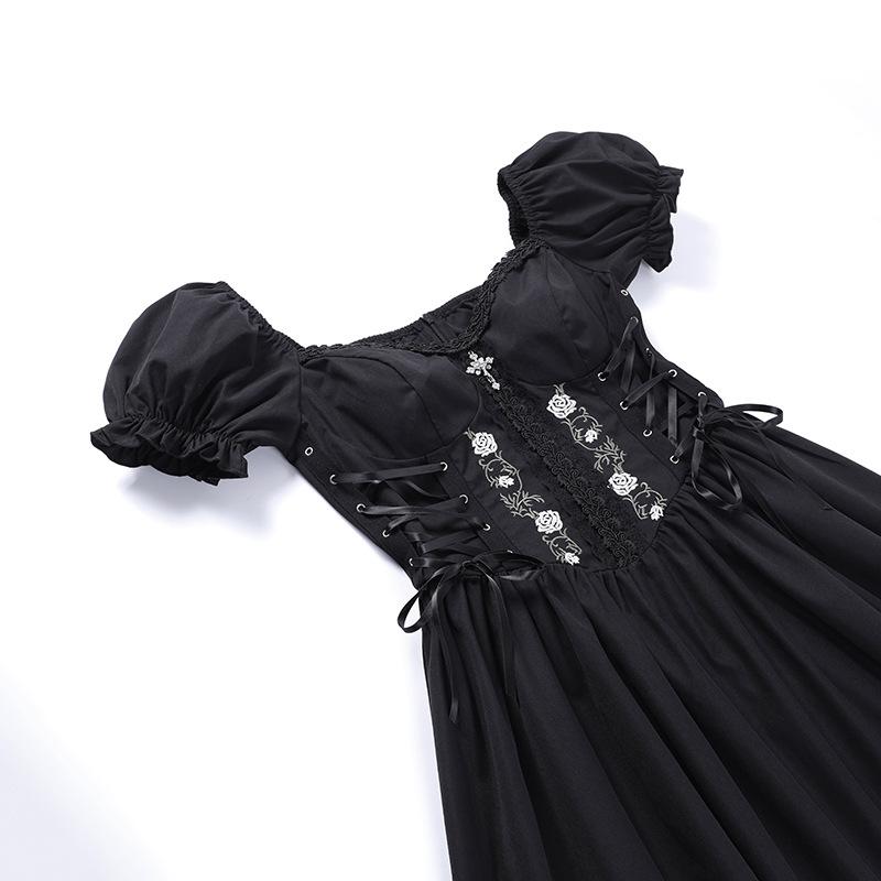 AltGoth Vintage Gothic Princess Dress Women Dark Harajuku Lace Up Cross Corset Dress Streetwear Partywear Lolita Dress Female