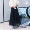 Qooth Elastic Waist 3 Layers Mesh Long Tulle Skirt Spring Autumn Elegant Vintage High Waist Ball Gown Gauze Tutu Skirt QT2001