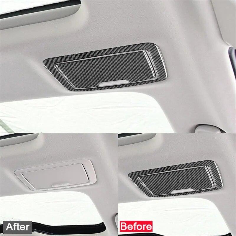 4pcs Carbon Fiber For BMW G30 5 Series 2018- Car Rear Seat Vanity Mirror Frame Trim Interior Sticker Accessories