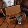 Vintage Crazy Horse Leather Travel Watch Box - Genuine Leather Zippered Storage for Single Watch