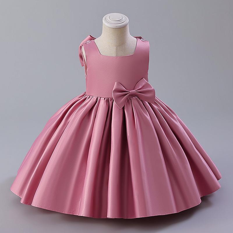 Европейское и американское атласное платье для девочки на день рождения и платье цветочницы с большим бантом