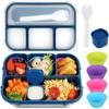 7Pcs Bento Box Set for Adults & Kids, Lunch Box with 4 Compartments, Utensils, Sauce Jar, Muffin