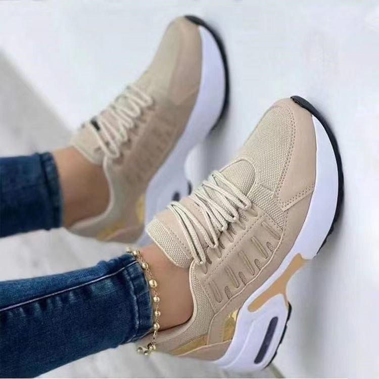 2024Ladies Sneakers Lace Up Wedge Heel Vulcanized Shoes Thick Sole Air Cushion Casual Shoes Large Size Women's Shoes