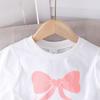 Girls' Fashion Set: Summer Children's Bow Print Short-sleeved T-shirt + Denim Trousers