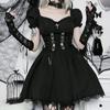 AltGoth Vintage Gothic Princess Dress Women Dark Harajuku Lace Up Cross Corset Dress Streetwear Partywear Lolita Dress Female