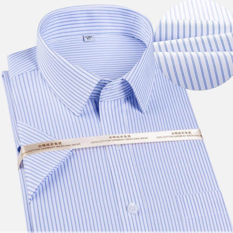 Pure Cotton Non-iron Striped Formal Short-sleeved Shirt Mens