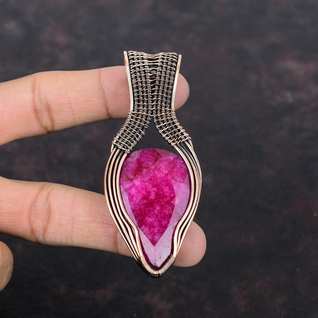 Faceted Kashmir Ruby Pendant Copper Wire Wrapped Pendant Genuine Gemstone Pendant Kashmir Ruby Copper Jewelry Gift For Mom Handmade Pendant