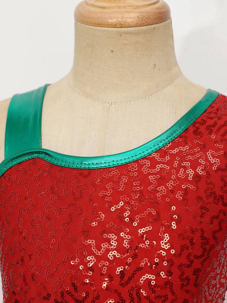 Girls Christmas Shiny Sequin Sleeveless Dress Ballet Dance Leotard Dress Christmas Party Performance Costume