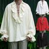 Mens Renaissance Costume Ruffled Long Sleeve Lace Up Medieval Steampunk Pirate Shirt Cosplay Prince Drama Stage Costume Tops