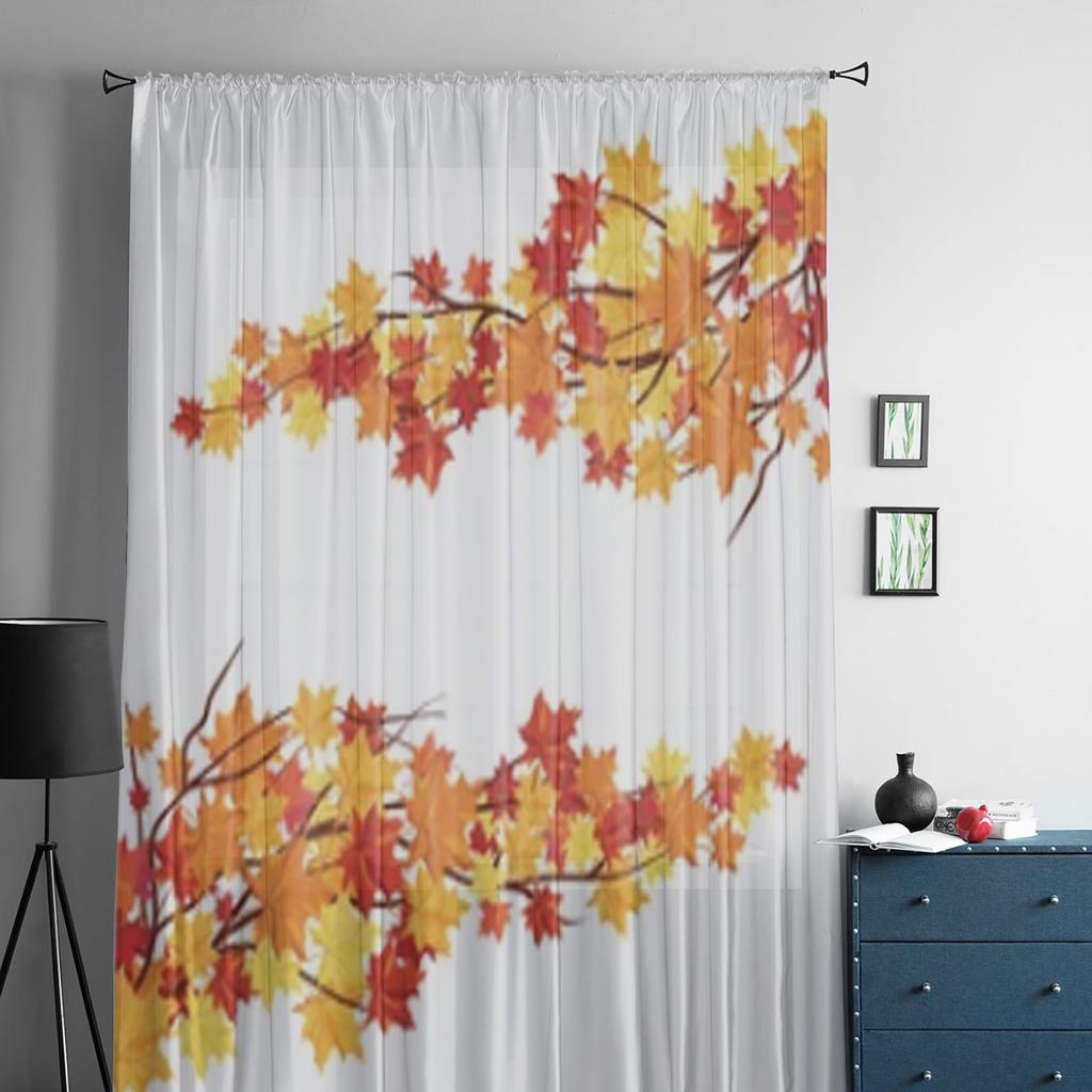 Autumn Maple Leaves On Branches Sheer Curtains For Living Room Window Transparent Voile Tulle Curtain Bedroom Drapes Home Decor