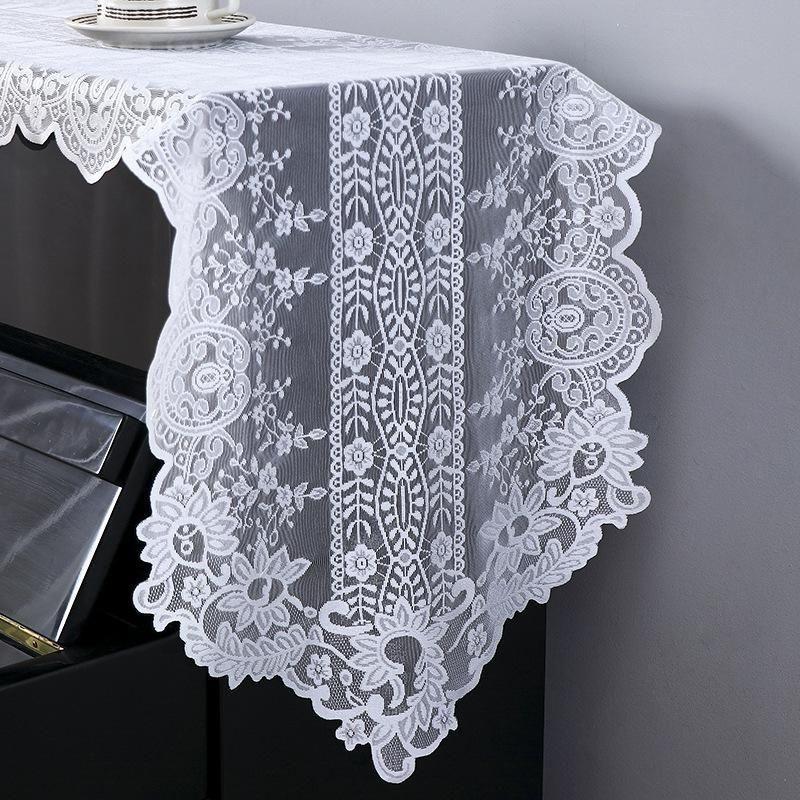 Elegant White Lace Table Runner with Floral Embroidery Tablecloth for Dresser, Kitchen, Wedding Banquet, Coffee Table, Fireplace, Dining