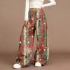 Women's Casual Fashion Christmas Print Elastic Waist Loose Plush Wide Leg Pants