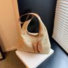 Women Hand Woven Shoulder Bag Large Capacity Vacation Straw Handbag Hollow Woven Braid Bag Leisure Beach Bag