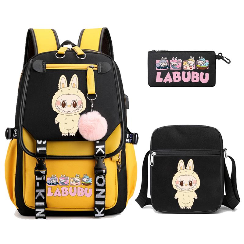 3Pcs/set Cute Printed Backpack with Shoulder Bag Pencil Case Schoolbag Teenager Student Boy Girl Large Capacity Bookbag