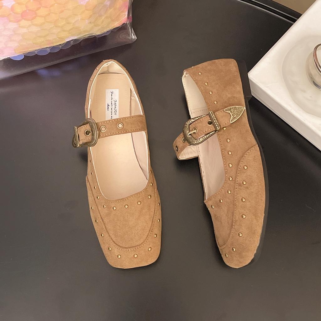 French Flat Bottom Square Head Shallow Mouth Single Shoes Women's 2025 New Summer and Autumn Ballet with Skirt Mary Jane Evening Shoes