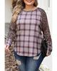 Chestnut Plus Size Leopard Raglan Sleeve Plaid Top