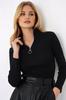 Women's Blouse New Season Fashion Black Front Zippered Ribbed Half Fisherman Blouse